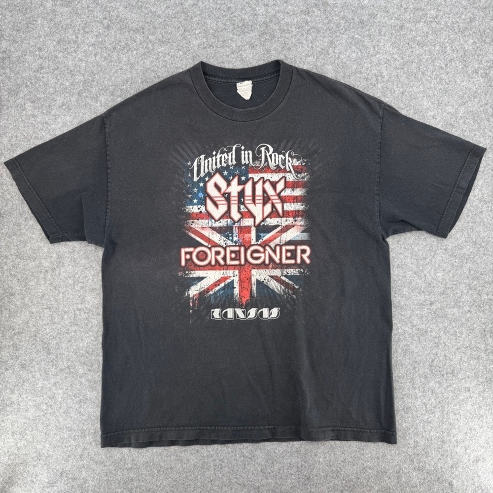Alstyle T-Shirt Mens XL United in Rock 2010 Styx Foreigner Kansas Black EUC
